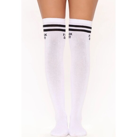 Fashion Nova ✦ “Please F*ck Off” Knee-High Socks ✦ White ✦ Black ✦ NWT - Picture 2 of 5